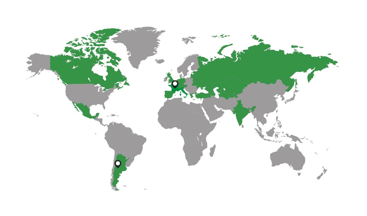 Carte du monde, agences Mercier