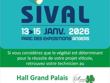 Nous serons présents au SIVAL - ANGERS  du 13 au 15 Janvier 2026 au Parc des Expositions d'Angers.
Venez nous retrouver au : Hall Grand Palais / Stand H551...